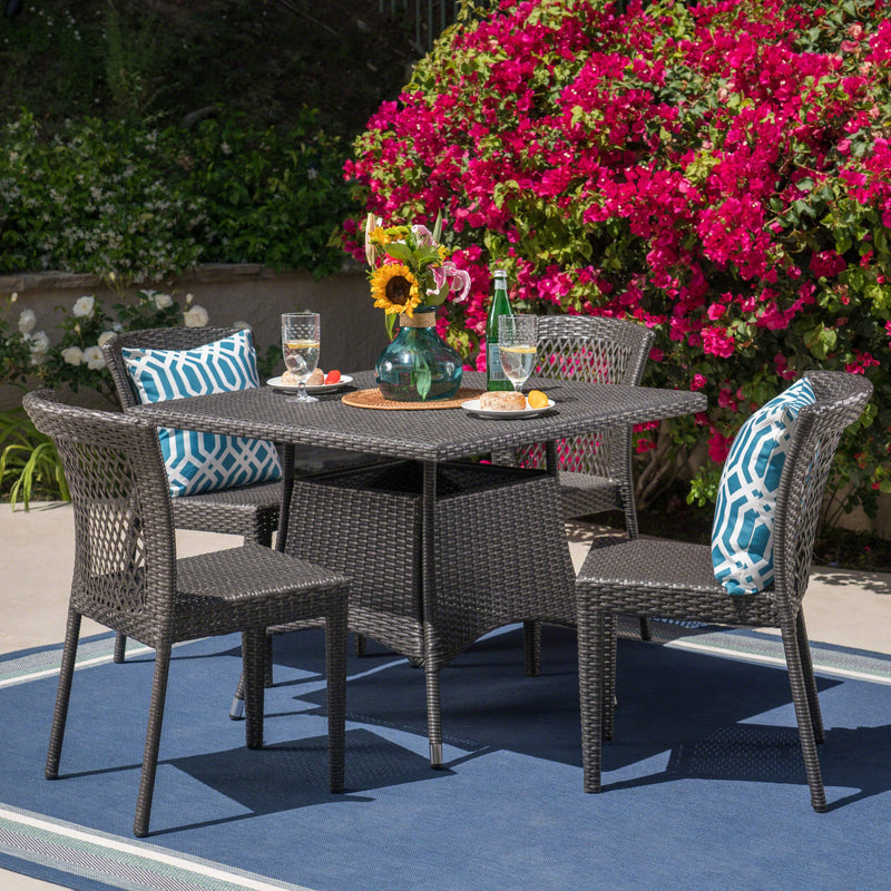 Outdoor 5 Piece Wicker Dining Set, Grey - NH705403