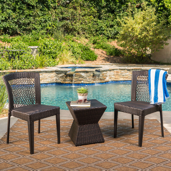 Outdoor 3 Piece Multi-Brown Wicker Chat Set with Stacking Chairs - NH874103