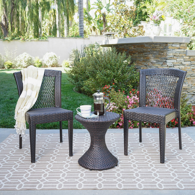 Outdoor 3 Piece Multi-Brown Wicker Chat Set with Stacking Chairs - NH584103