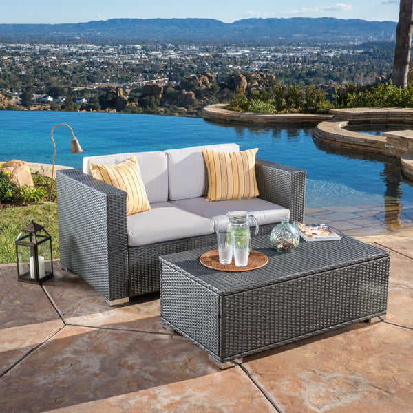 Multi-Grey PE 2pc Outdoor Sofa and Coffee Table Set - NH405692