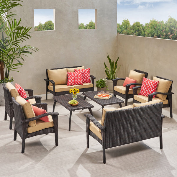 Outdoor 8pc Brown Wicker Seating Set - NH722592