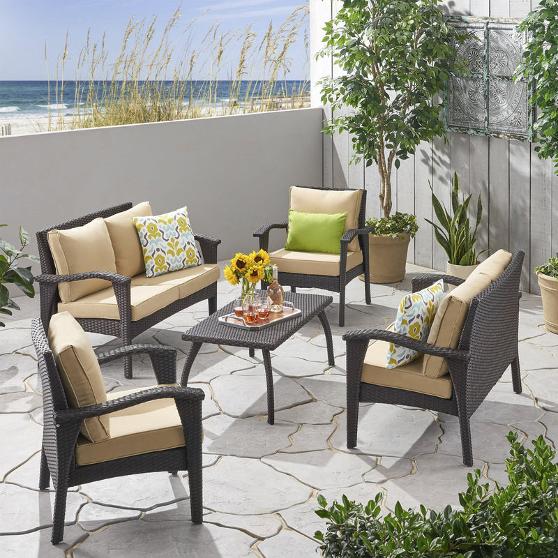 Outdoor 6 Seater Wicker Chat Set with Cushions - NH939903