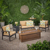 Outdoor 4 Seater Wicker Chat Set with Fire Pit - NH149903