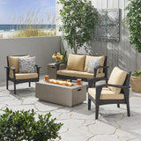 Outdoor 4 Seater Wicker Chat Set with Fire Pit - NH549903