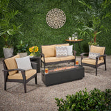 Outdoor 4 Seater Wicker Chat Set with Fire Pit - NH349903