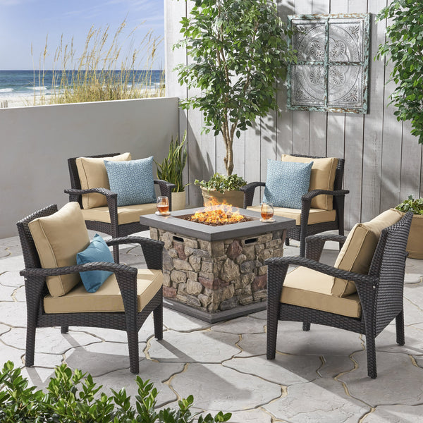 Outdoor 4 Club Chair Chat Set with Fire Pit - NH159903