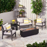 Outdoor 4 Seater Wicker Chat Set with Fire Pit - NH449903