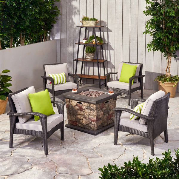 Outdoor 4 Club Chair Chat Set with Fire Pit - NH259903