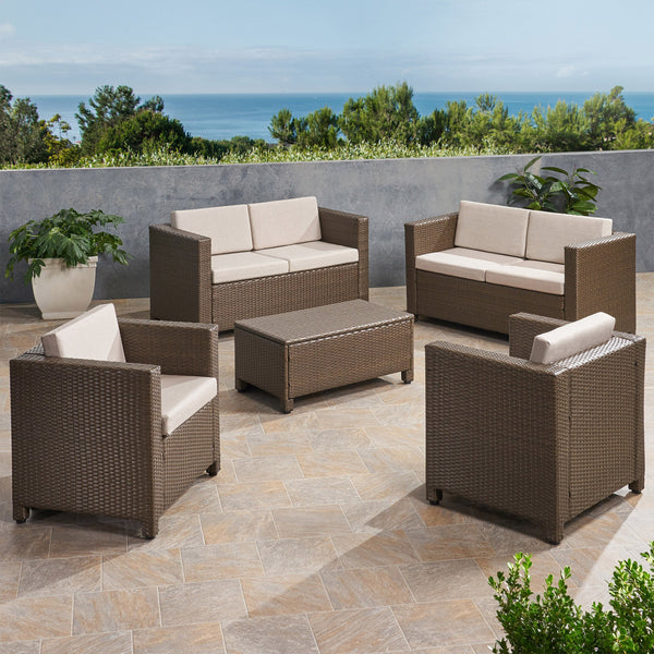 6-Seater Outdoor Brown PE Wicker Sofa Set with Coffee Table - NH809903