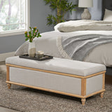 French Style Upholstered Light Beige Fabric Storage Ottoman - NH405512