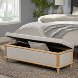 French Style Upholstered Light Beige Fabric Storage Ottoman - NH405512