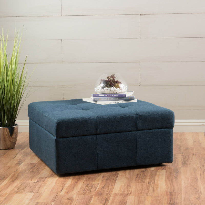 Square Tufted Fabric Storage Ottoman Coffee Table With Casters - NH496003