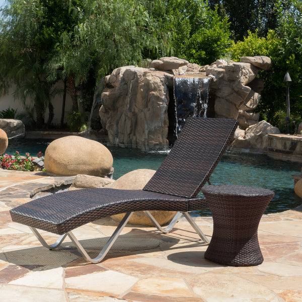 Outdoor Multi Brown Wicker Chaise Lounge with Table - NH122692