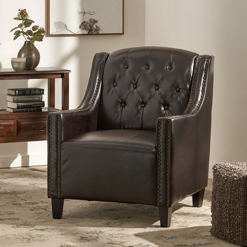 Tufted Brown Leather Club Chair - NH876922