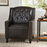 Tufted Brown Leather Club Chair - NH876922