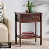 Traditional Brown Mahogany Acacia Wood Accent Table with Top Drawer - NH662592