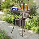 Outdoor Circular Multi-Brown Wicker Dining Table with Ice Bucket - NH425692