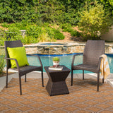 Outdoor 3 Piece Multi-Brown Wicker Chat Set with Stacking Chairs - NH974103