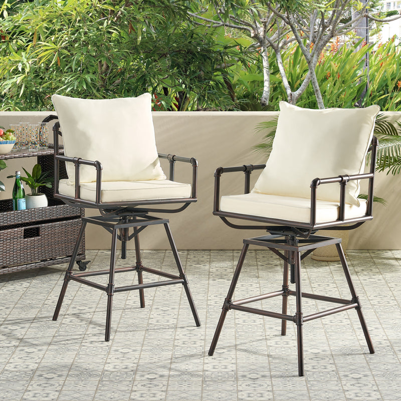 Outdoor Adjustable Pipe Barstools (Set of 2), Black Copper and Beige - NH000692