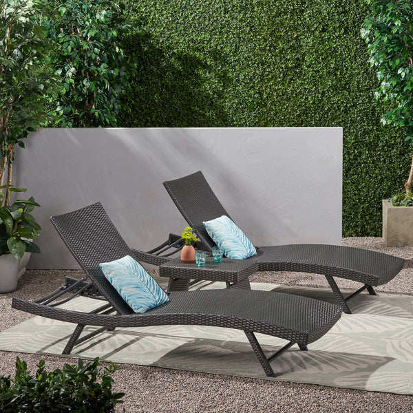 Outdoor 3 Piece Wicker Chaise Lounge Set - NH706403