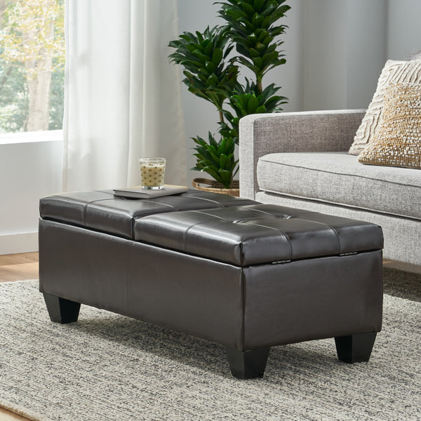 Rectangle Double Flip Leather Storage Ottoman Coffee Table - NH453832