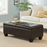 Rectangle Double Flip Leather Storage Ottoman Coffee Table - NH453832