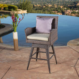 Modern Outdoor Multi-Brown Wicker Swivel Barstool with Tapered Legs - NH083832