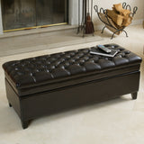 Rectangle Button Tufted Leather Storage Ottoman Bench - NH164832