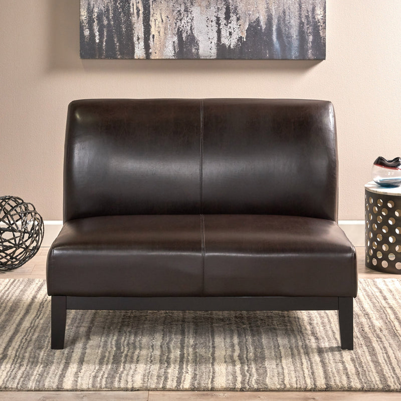 Modern Upholstered Brown Bonded Leather Loveseat - NH685412