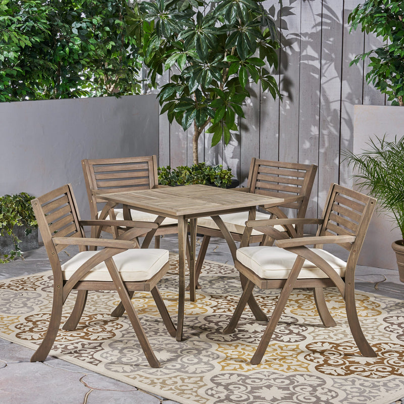 Outdoor 4-Seater Acacia Wood Dining Set with Square Table - NH867503