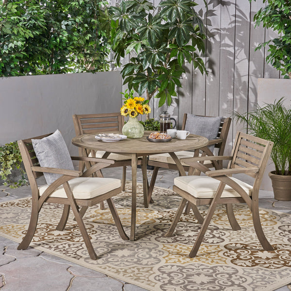 Outdoor 5 Piece Acacia Wood Dining Set with Round Table - NH967503