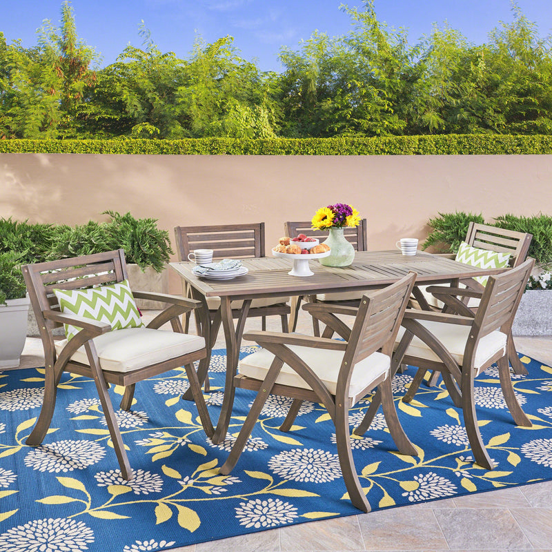 Outdoor 7 Piece Weathered Gray Wood Dining Set - NH450503