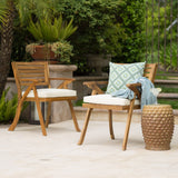 Outdoor Teak Finish Acacia Wood Arm Chair (Set of 2) - NH154992