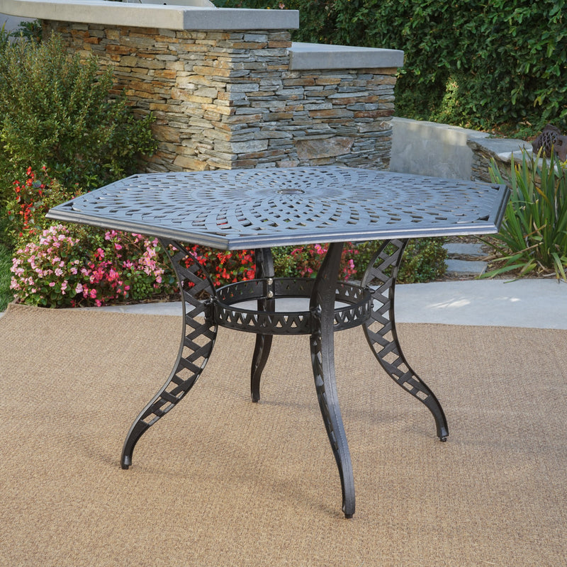 Outdoor Black Sand Cast Aluminum Hexagon Table - NH015692