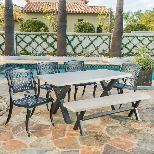 Outdoor 6 Seater Dining Set With Bench - NH783303