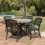 Outdoor Transitional 5 Piece Cast Aluminum Dining Set with Lightweight Concrete Table - NH883103