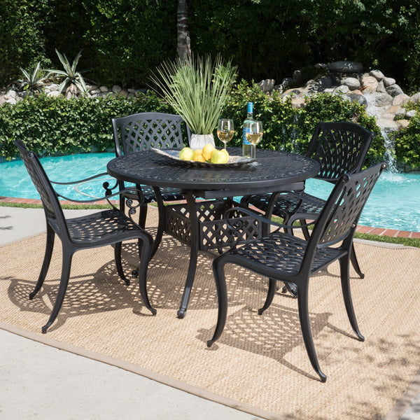 Outdoor 5 Piece Hammered Bronze Finished Aluminum Dining Set with Expandable Table - NH672103