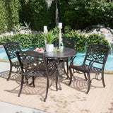 Outdoor 5 Piece Hammered Bronze Finished Aluminum Dining Set with Expandable Table - NH672103