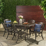 Outdoor 7-piece Cast Aluminum Rectangle Bronze Dining Set - NH295692