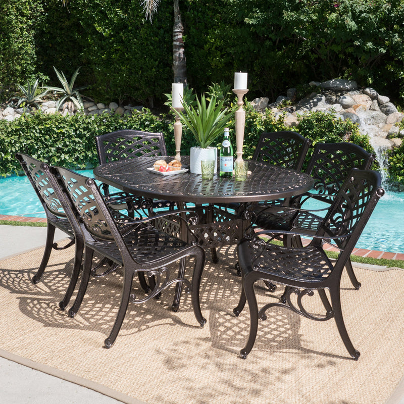 Outdoor 7 Piece Dining Set with Expandable Aluminum Table - NH572103