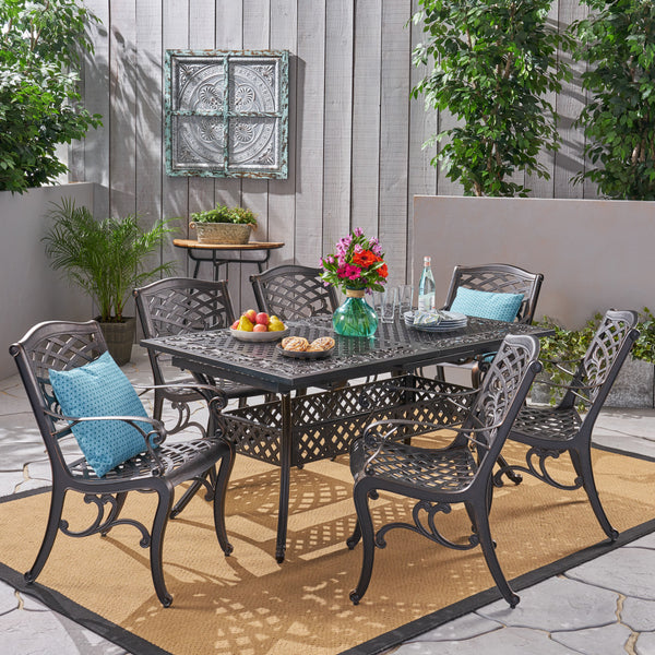 Outdoor 64" - 81" 6-Seater Dining Set with Expandable Table - NH645703