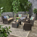 Outdoor 6-Seater Wicker Conversation Set with Coffee Table - NH934503