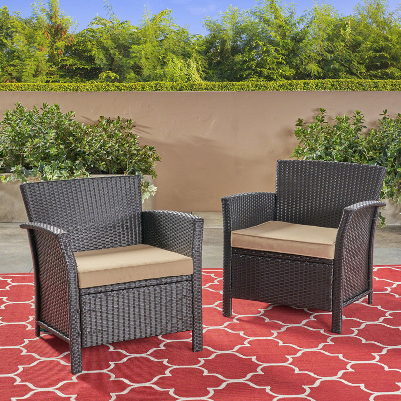 Outdoor Wicker Club Chairs with Water-Resistant Cushions (Set of 2) - NH643503
