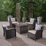 Outdoor 4 Piece Wicker Club Chair Chat Set with Wood Finished Fire Pit - NH134503