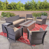 Outdoor 4-Seater Wicker Chat Set with Fire Pit - NH824503