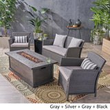 Outdoor 4 Seater Wicker Chat Set with Iron Fire Pit - NH324503