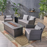 Outdoor 4 Seater Wicker Chat Set with Iron Fire Pit - NH324503