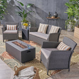 Outdoor 4 Seater Wicker Chat Set with Fire Pit - NH403503