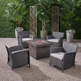 Outdoor 4 Piece Wicker Club Chair Chat Set with Wood Finished Fire Pit - NH134503