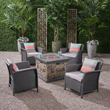 Outdoor 4 Piece Wicker Club Chair Chat Set with Fire Pit - NH474503